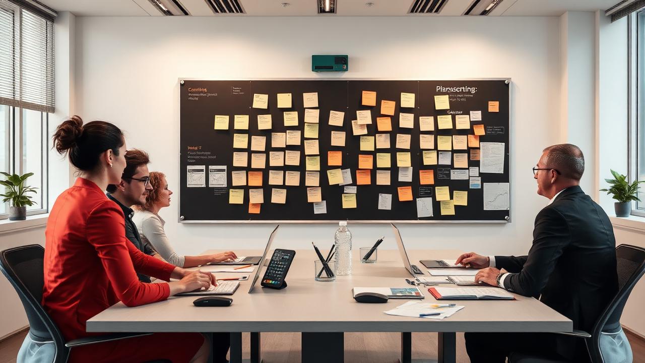 Empresário analisando gráficos e métricas de desempenho em um escritório moderno.