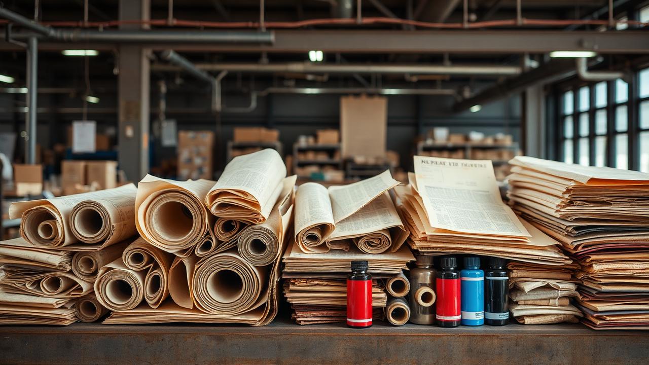 Gestor de gráfica analisando estoque de materiais e insumos através de uma tela de computador com sistema ERP.