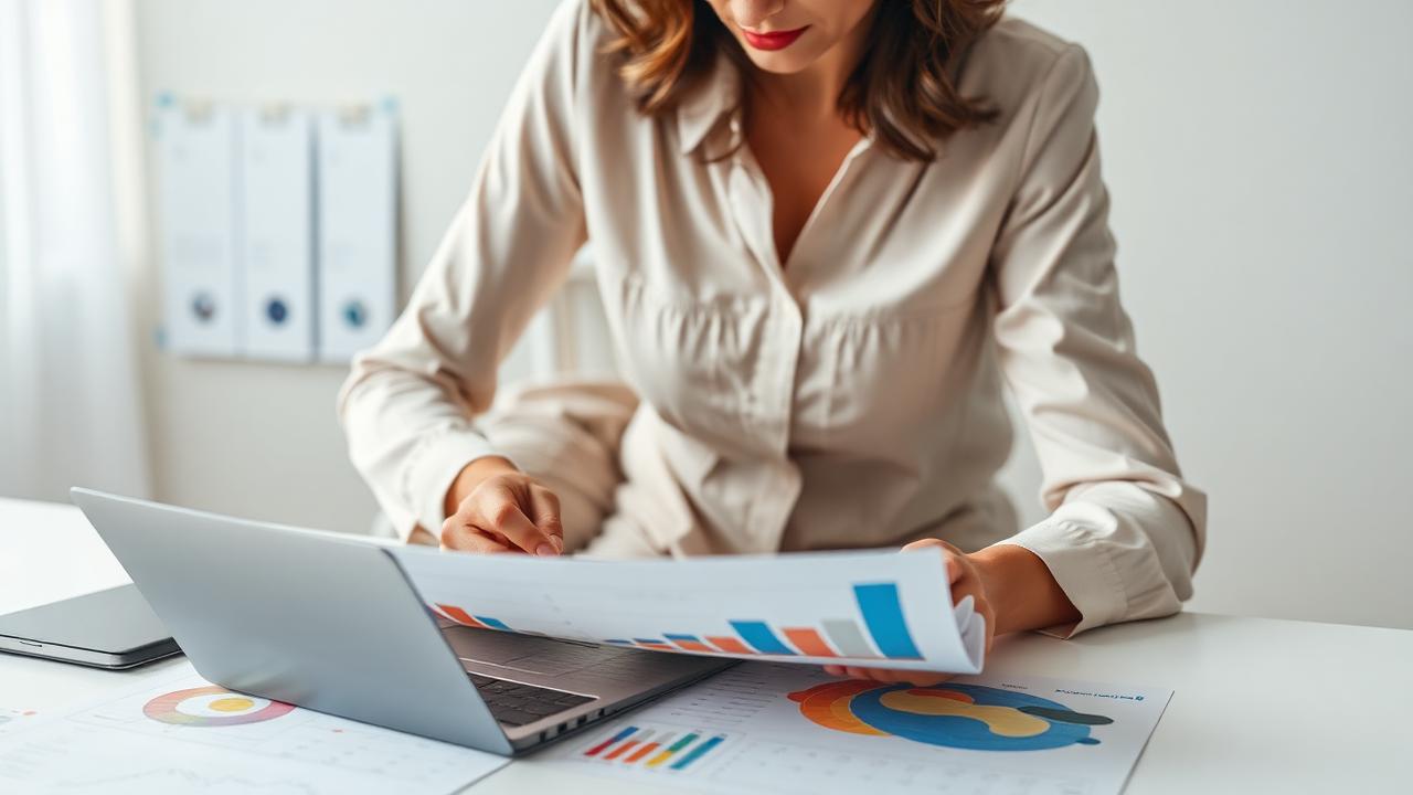 Empresário analisando gráficos e relatórios financeiros em um tablet com calculadora ao lado.