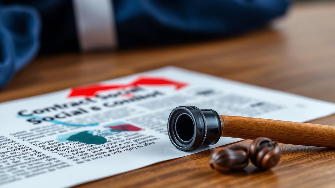 Documento de contrato social sobre uma mesa com caneta e óculos significando formalização de empresa.