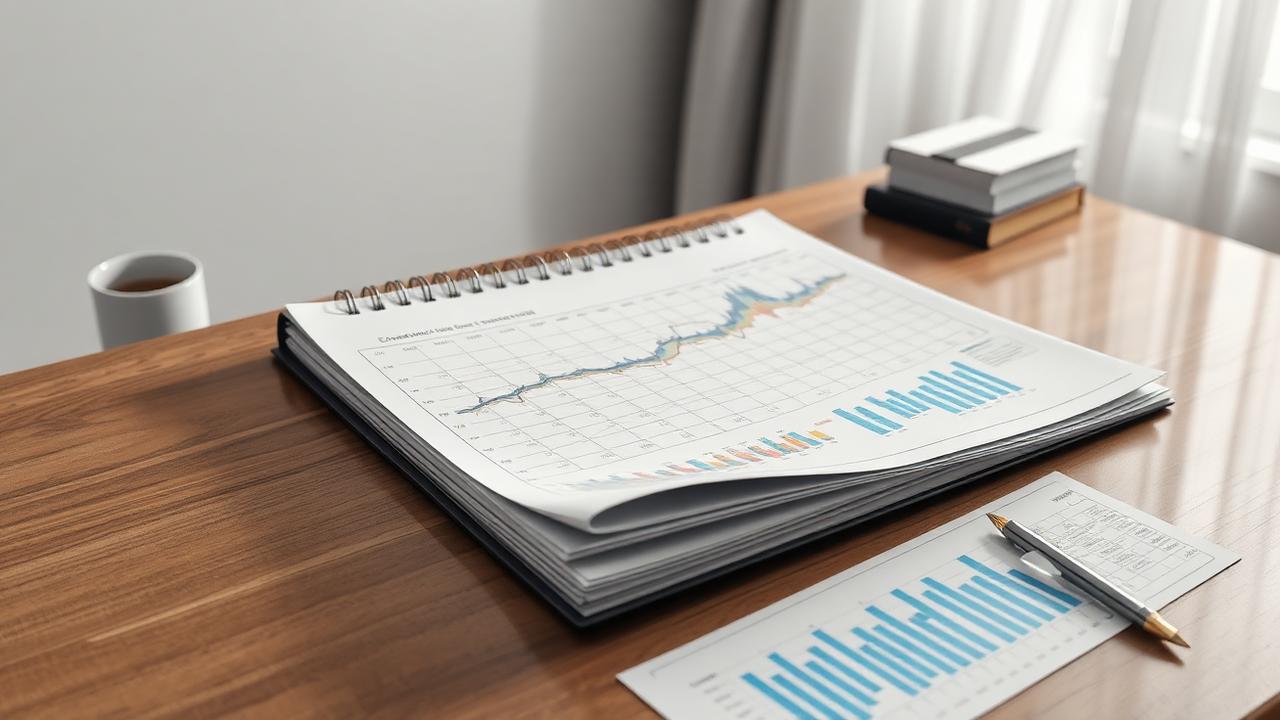 Empresário analisando gráficos financeiros e planejamento orçamentário em um escritório moderno.